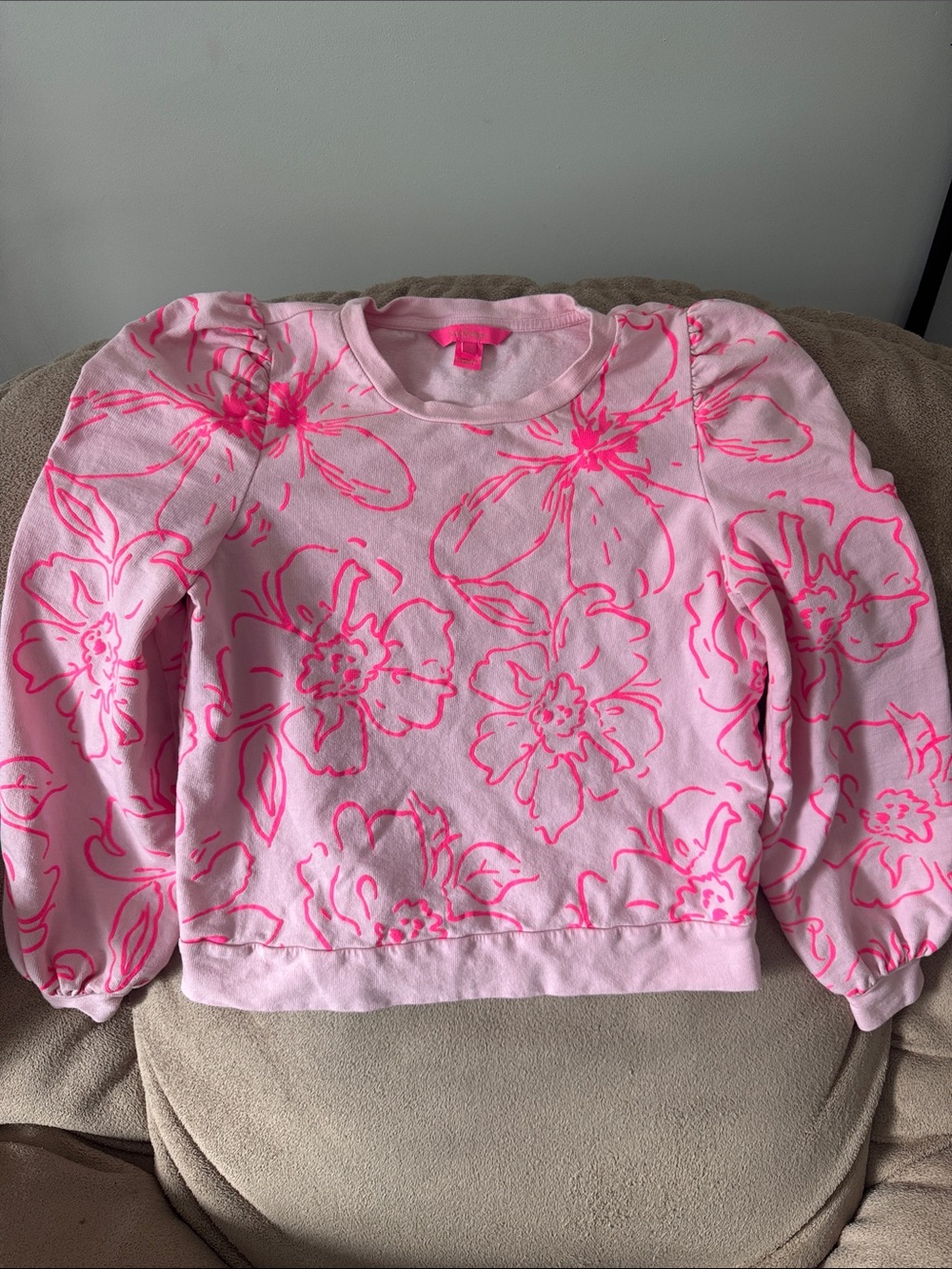 Lilly Pulitzer Pink Floral Puff-Sleeve Sweatshirt